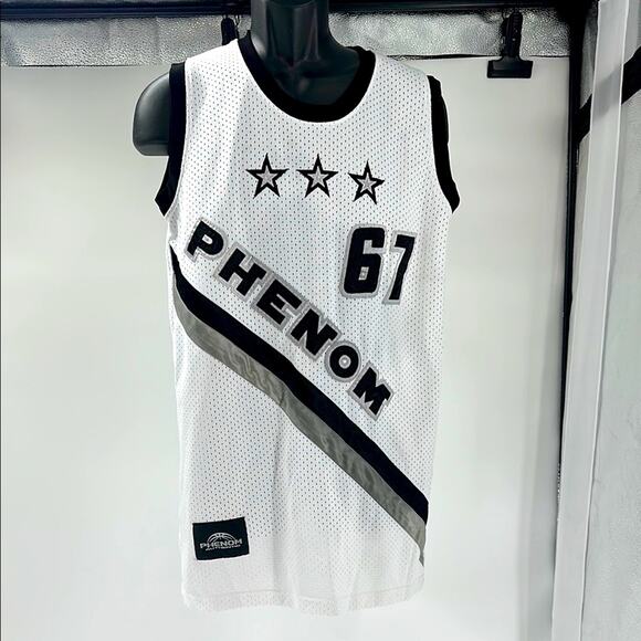 VTG Phenom Authentic Stitched #67 White/Black BASKETBALL JERSEY Medium Video - Picture 1 of 12